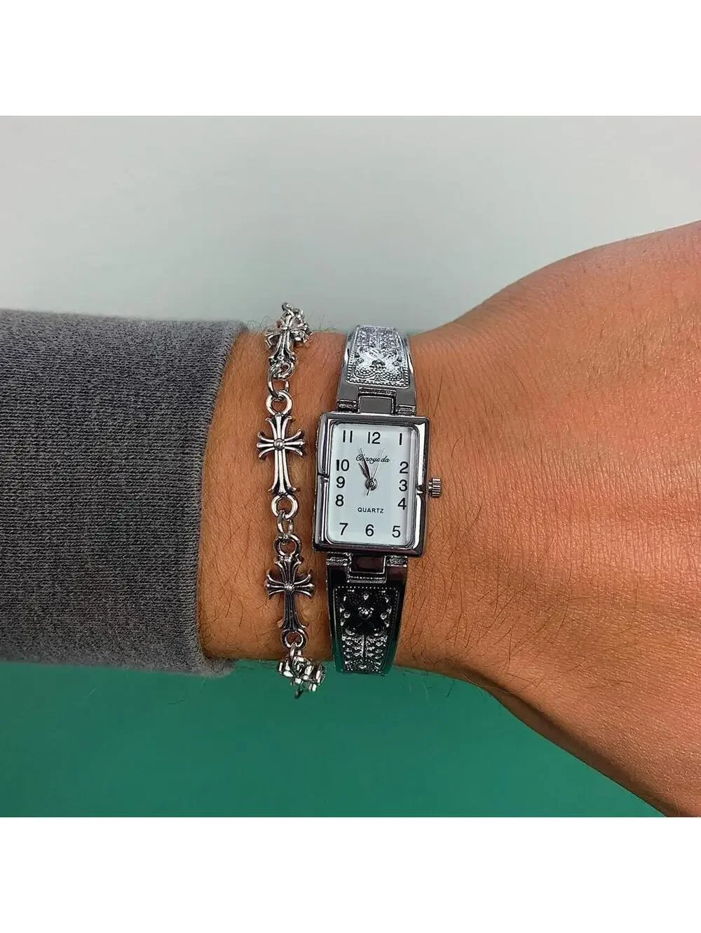 Y2K 2000s Vintage Style Cute Rectangular Butterfly Silver Classy Quartz Watch